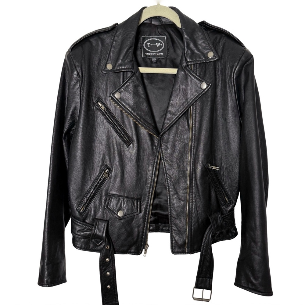 Vintage Tannery West Women's Black Leather Moto Jacket